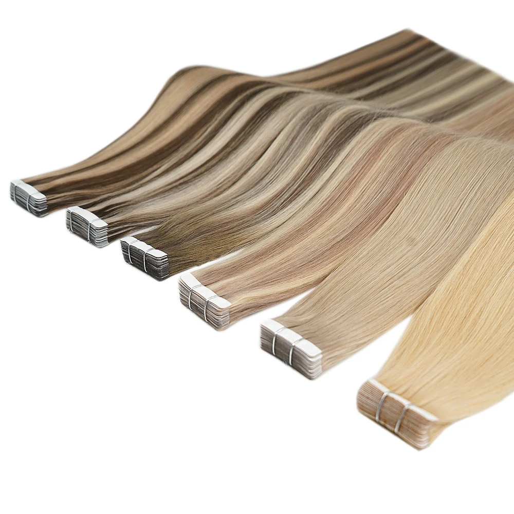 Full Shine Tape in Hair Extensions Human Hair 18 Inch Blonde Remy Human Hair Tape in Extensions Invisible Tape in Hair 20Pcs 50G