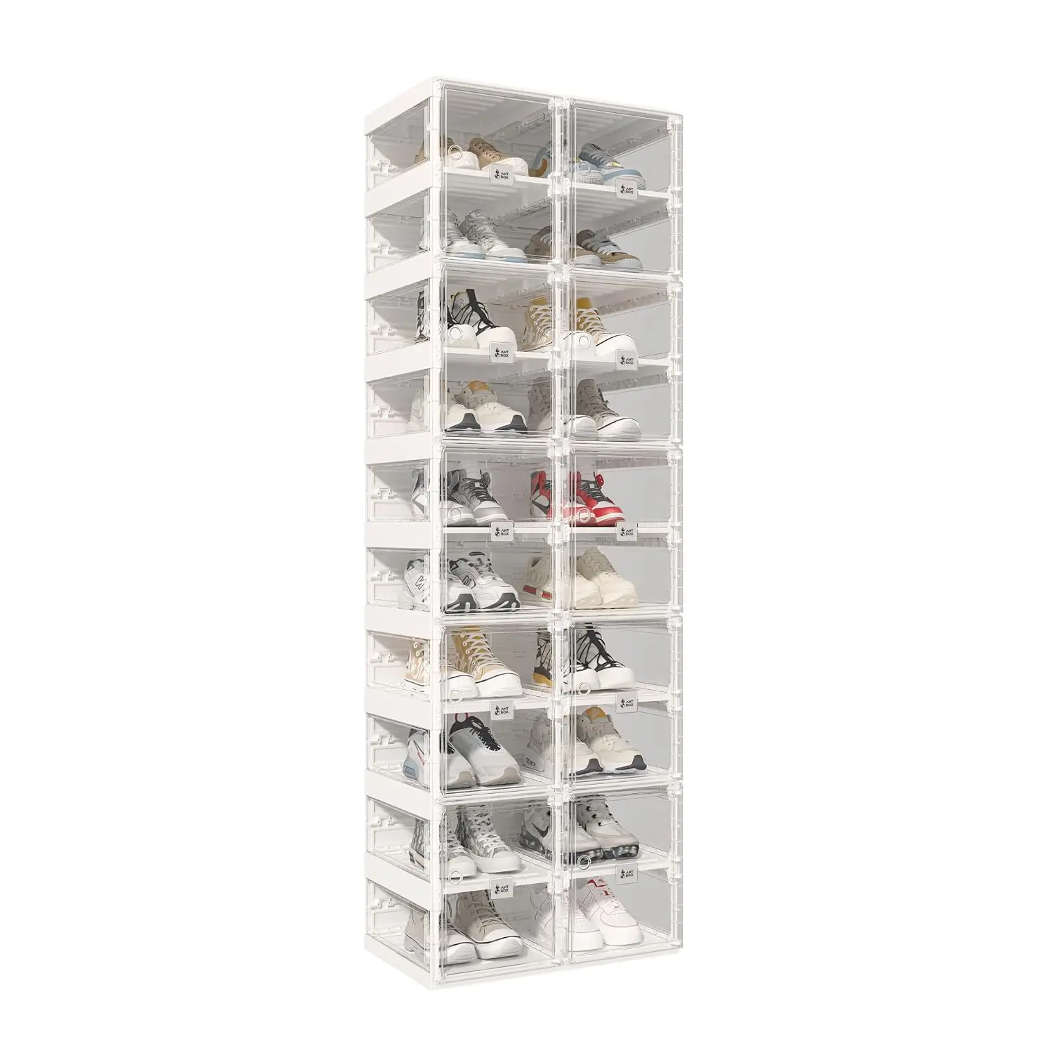 Clear Stackable Shoe Box, Drop Front Sneaker Organizer Display Cabinet, 10 Tiers 20 Pairs, Customized