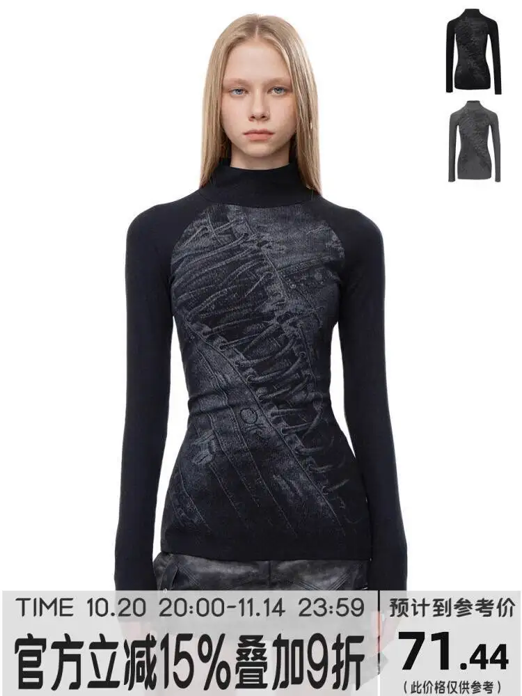 Women Base Layer Long Sleeve T-shirt Fishnet Sleeve Crop Top Gothic Hollow Out Black Sexy Slim Dance T Shirt For Women