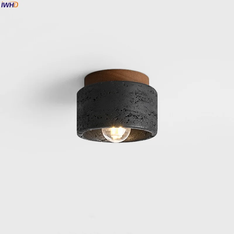 

IWHD Mid Century Modern LED Ceiling Lamps Bedroom Bathroom Stair Home Interior Black Travertine Ceiling Lights Lampara De Techo