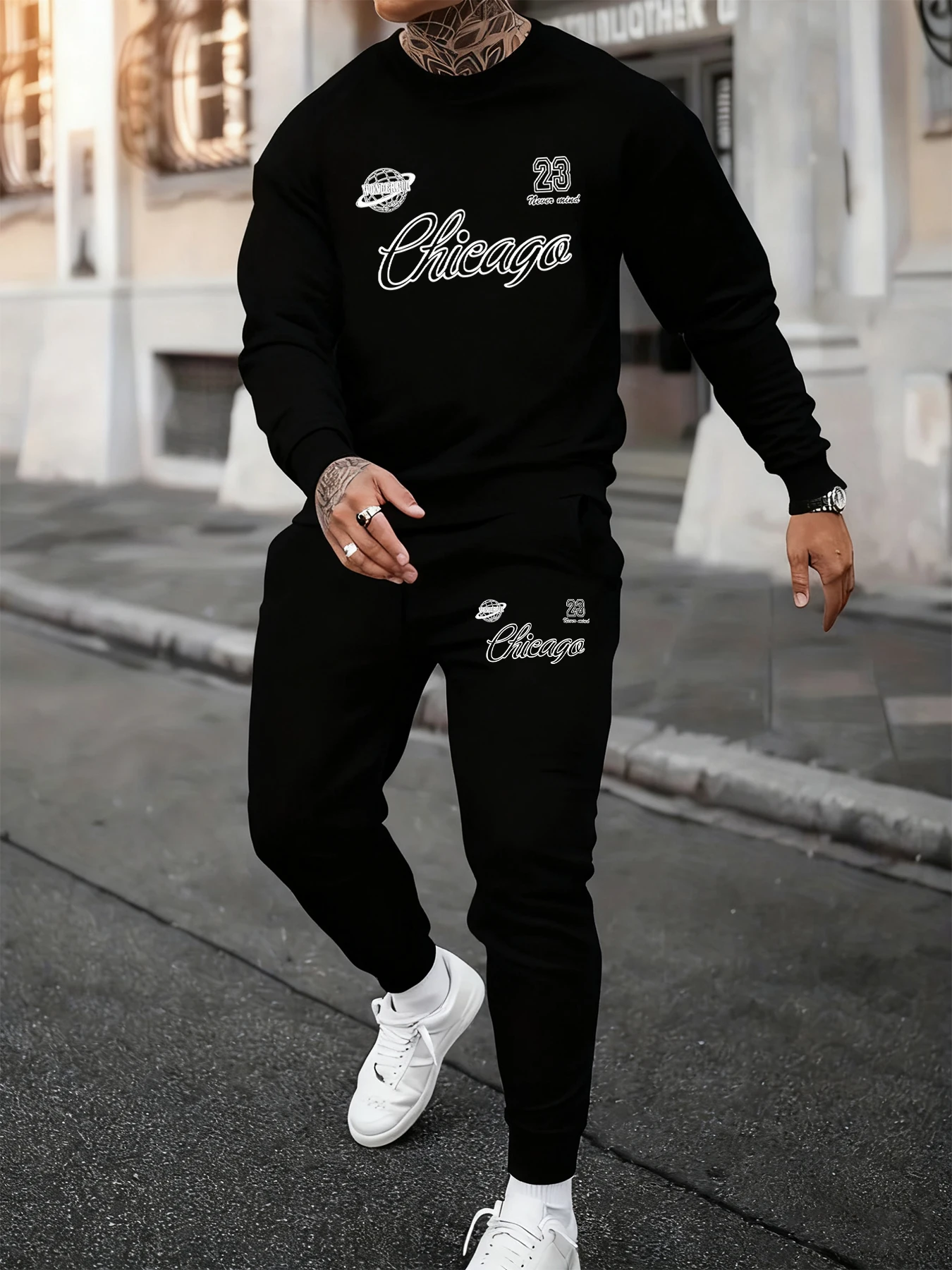 

Chicago Number 23 Printed Male Autumn Sweatshirt Set Loose Fleece Two Pieces Sets Casual Crewneck Sweatpants Sporty Clothing