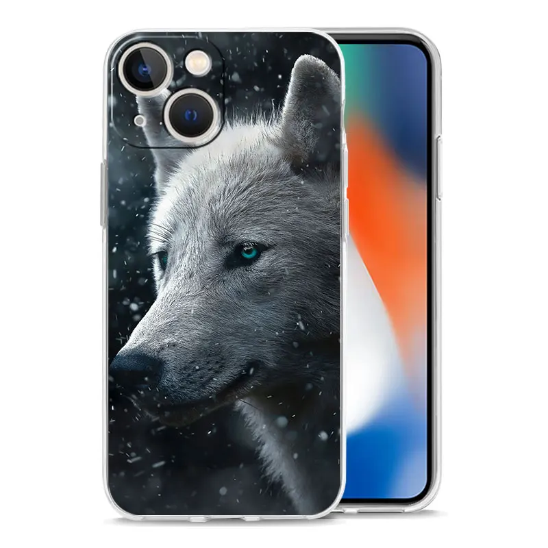 Luxury Transparent Phone Case For iPhone 15 14 13 12 11 Pro Max XS X XR 7 8 Plus Clear Cover Black Cheetah Tiger Lion Animals