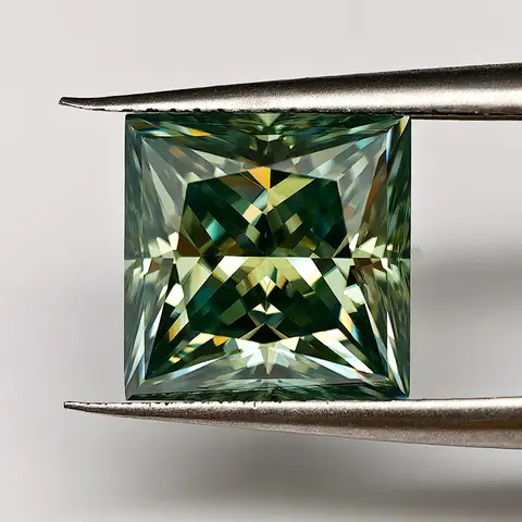 2025 NEW Natural Green Color Moissanite Stone Princess Cut Moissanita Loose Gemstone  Passed Diamond Tester with GRA Certificate