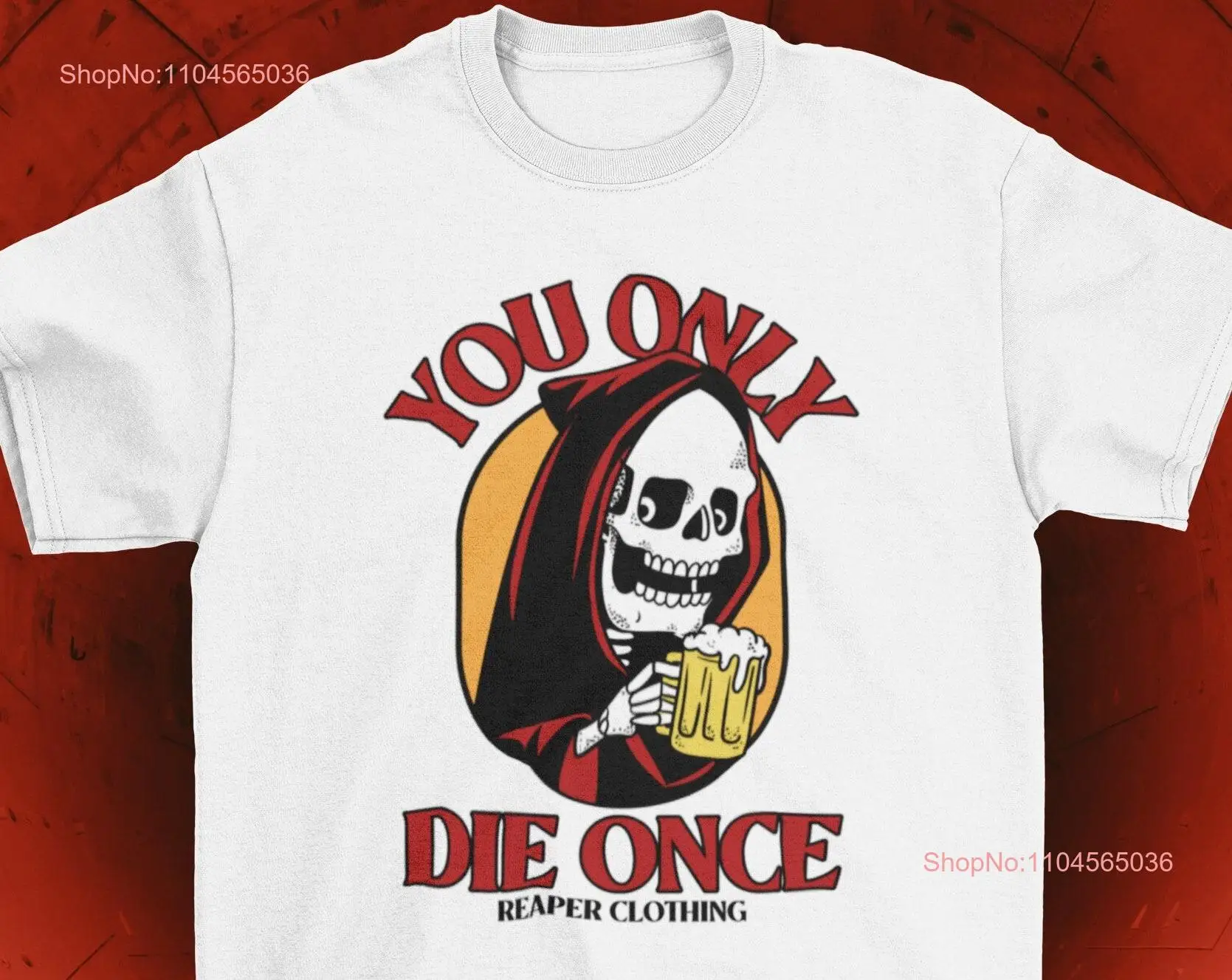 Camiseta divertida Grim Reaper YOLO You Only Die Once Beer Death Dark Art YODO manga larga o corta