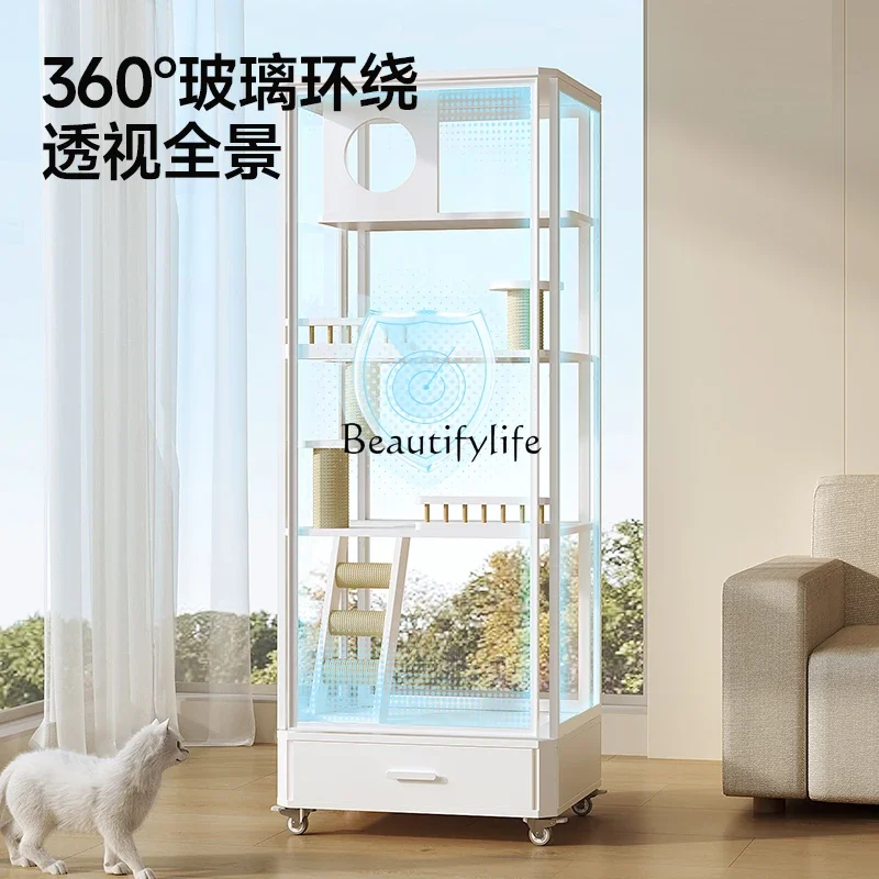 لا تشغل فيلا القط الزجاجية إلى منطقة من القفص المنزلي الشفاف وحوض القمامة وخزانة القطط البانورامية المتكاملة