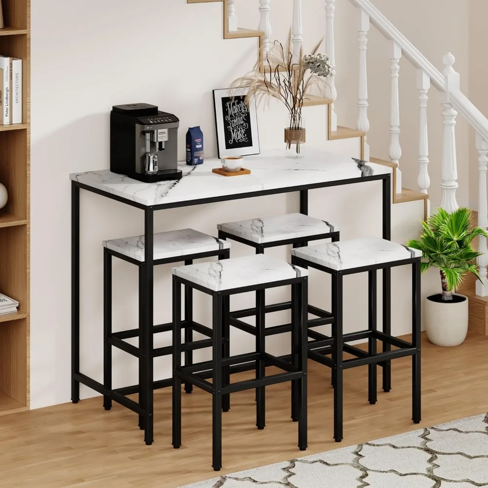 5-Piece Modern Metal Counter Height Dining Set with 4 Stools