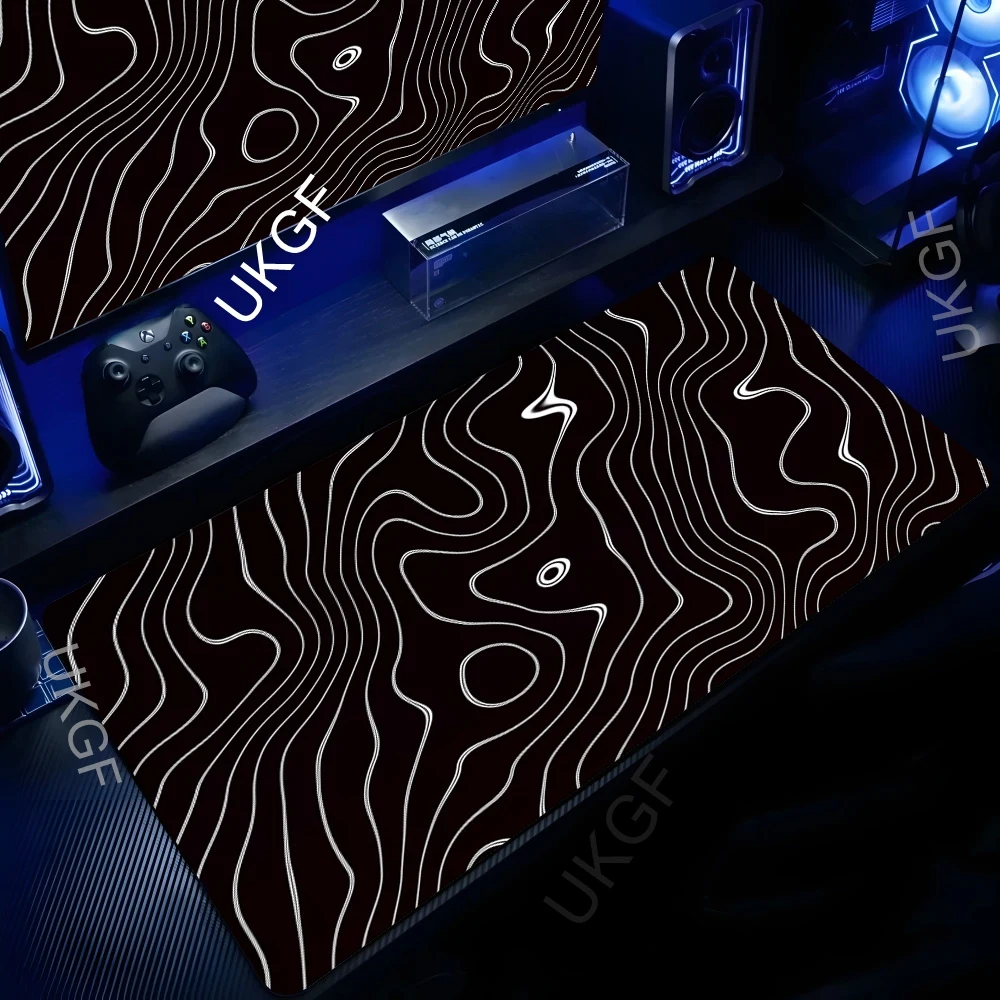 

Игровой коврик для мыши Line Liquid: Топографический дизайн, мраморный черный, серый, 100x50 см, настраиваемый, большой коврик для стола