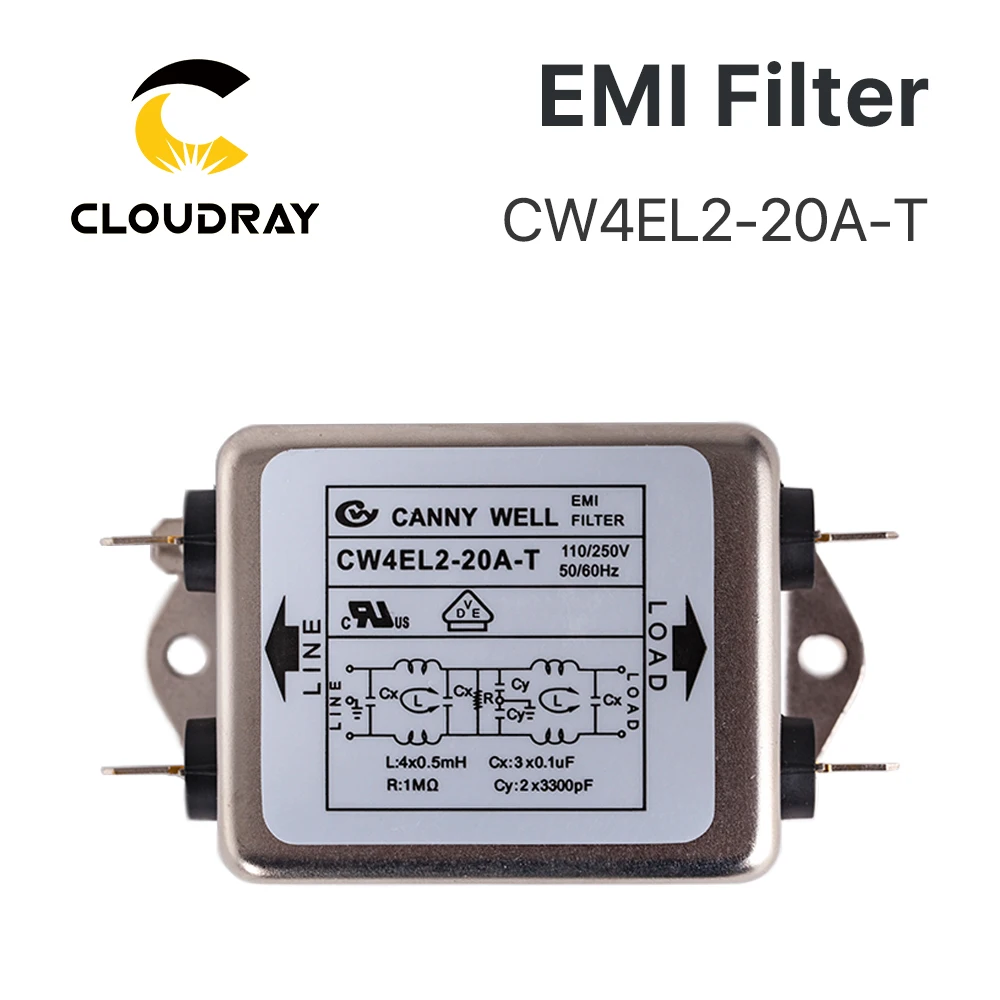 Ultraryac Power EMI Filter CW4EL2-10A-T/CW4EL2-20A-T Single Phase AC 115V / 250V 20A 50/60HZ for Laser Marking Machine DIY Part
