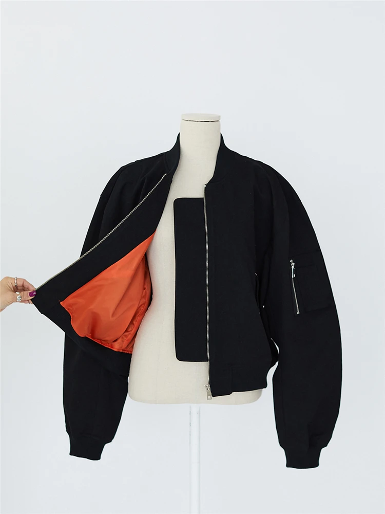 เสื้อแจ็คเก็ตเบสบอลผู้หญิงทรงหลวม สไตล์เกาหลี ผ้าฝ้ายให้ความอบอุ่น ซับในยาว ซิปปิด สี