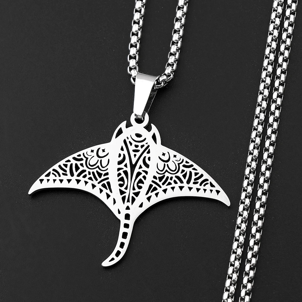 Manta Ray Polynesian Totem Chain For Women Men Stainless Steel Silver Color Devil Ray Ethnic Horde Glory Fish Necklace Jewelry