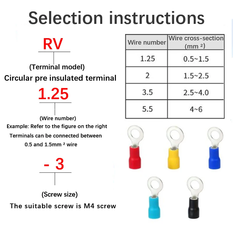 30-50-100PCS RV terminal O-shaped 1.25/2/3.5/5.5 series insulated fork type cable terminal connectors, electrical crimping flat