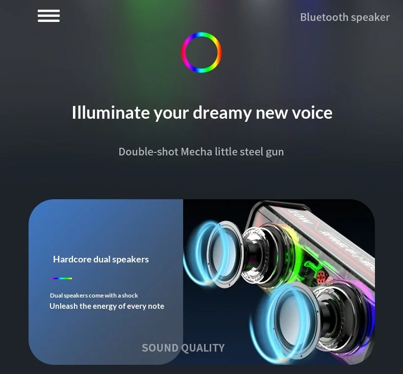 V8 Transparent Mecha Speakers Bluetooth 5.0 Wireless Double Bass Diaphragm Subwoofer Music TWS RGB Light Mini Party Loudspeaker