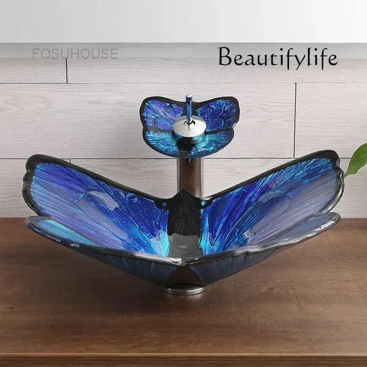 

Creative Garden Glass Table Basin Toilet Bathroom Sinks Butterfly Bathroom Washbasins Vanity Washing Sinks Kitchen Basin