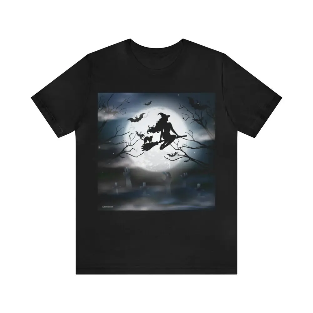 Halloween Witch Broom Stick Moon Grave Short Sleeve Tee Anime Graphic T-shirts High Quality 100%Cotton Short Sleeve