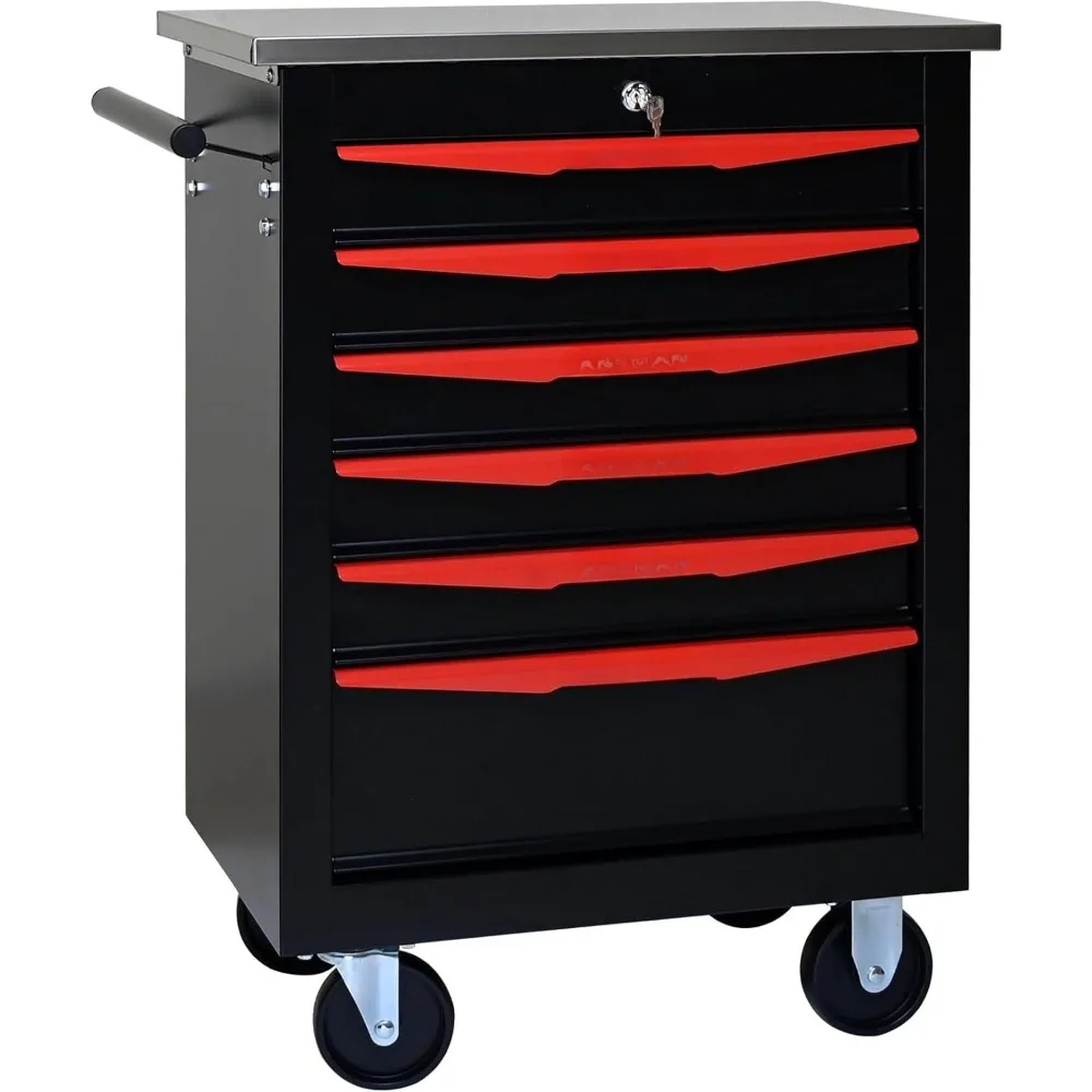 6-Drawer Multifunctional Stainless Steel Rolling Tool Cart with Wheels, Heavy-Duty Metal Storage Cabinet and Tool Box