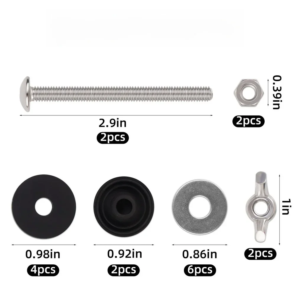 304 Stainless Steel Toilet Tank Bolt Kit With Rubber Components For Replacement Use On Standard Toilet Tanks And Seats