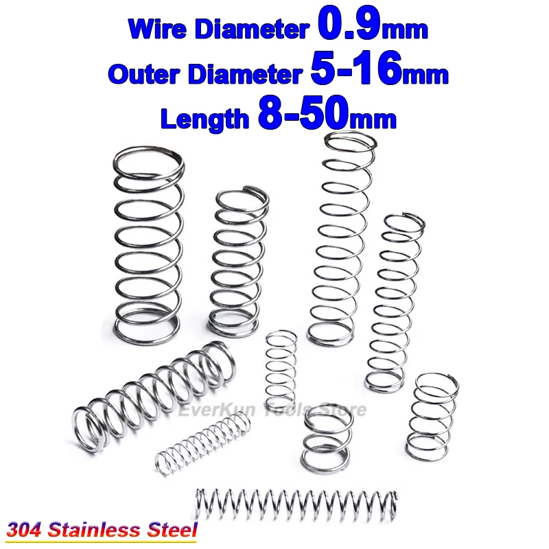 

10Pcs Stainless Steel Compression Spring Cylidrical Return Pressure Compressed Springs OD 5 6 7 8 9 10 12 14 16mm Length 8-50mm