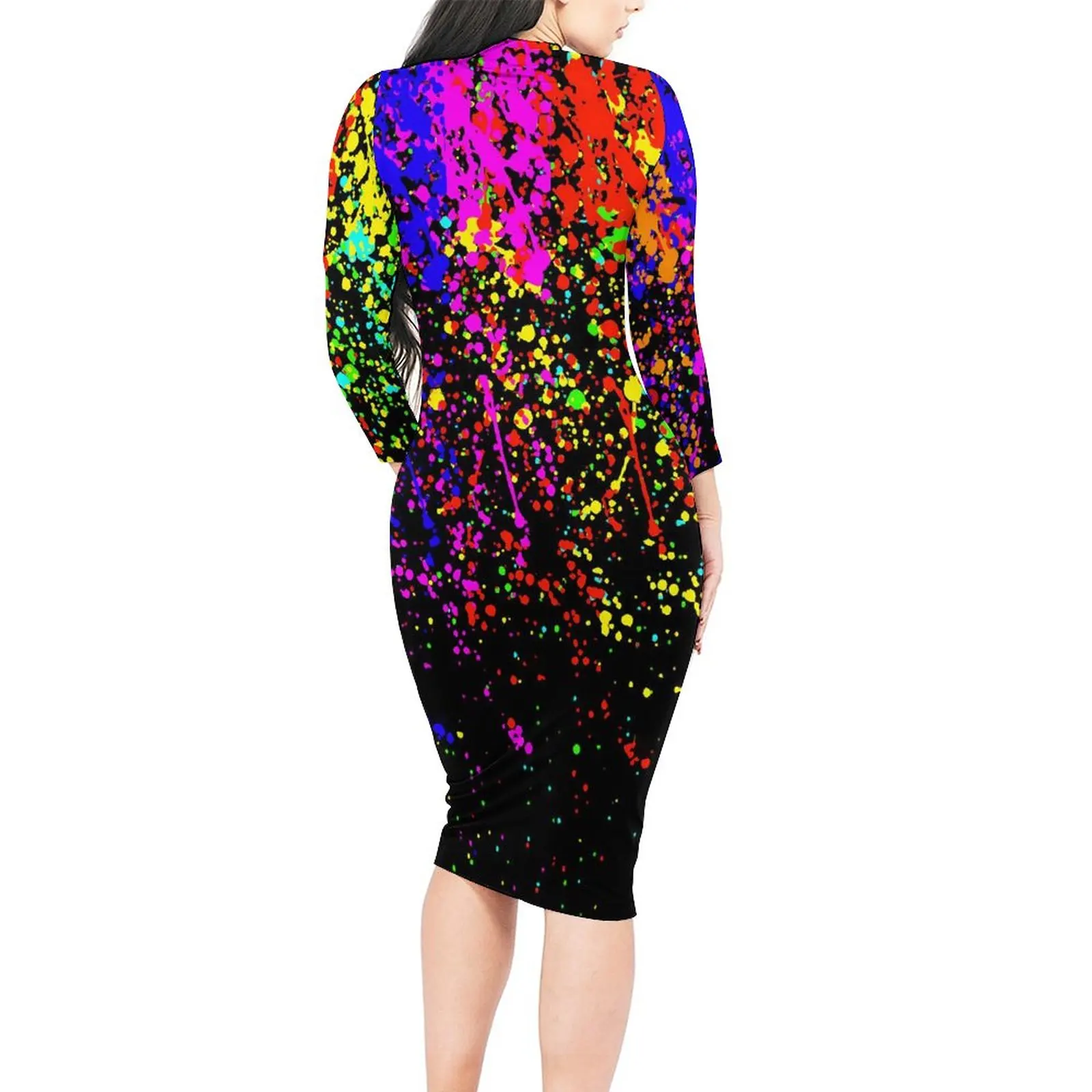 Clorful Splatter Dress Long Sleeve Abstract Print Sexy Dresses Autumn Female Aesthetic Graphic Bodycon Dress Large Size 5XL 6XL