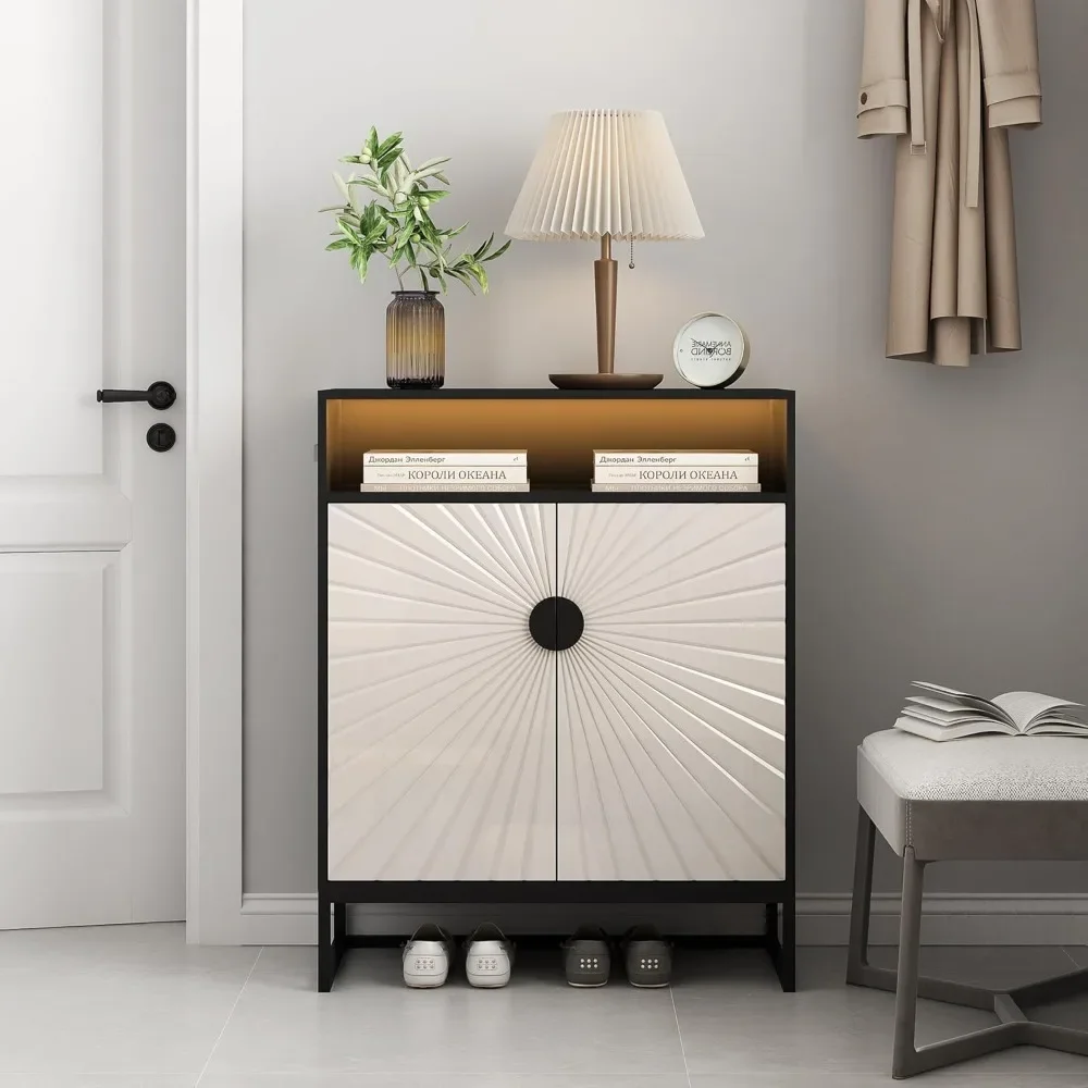 

5 Tier Shoe Cabinet Modern Wooden Shoe Rack with Open Shelves and Metal Base Storage Cabinet with Built-in Special Motion