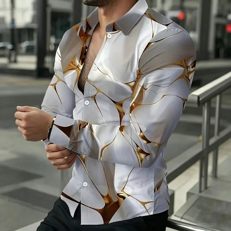 2026 New Men's Shirt Baroque Retro Floral Print Long Sleeved Shirt Slim Fit Business Casual Shirt Street Trend Men's Clothing