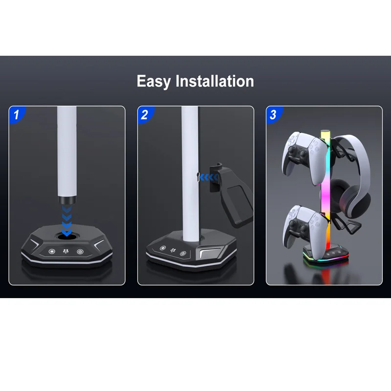 RGB Game Controller Headphone Stand Desk Gaming Headsets Holder for PS5 Desktop Storage Bracket Gamers' Accessories Organization view 5