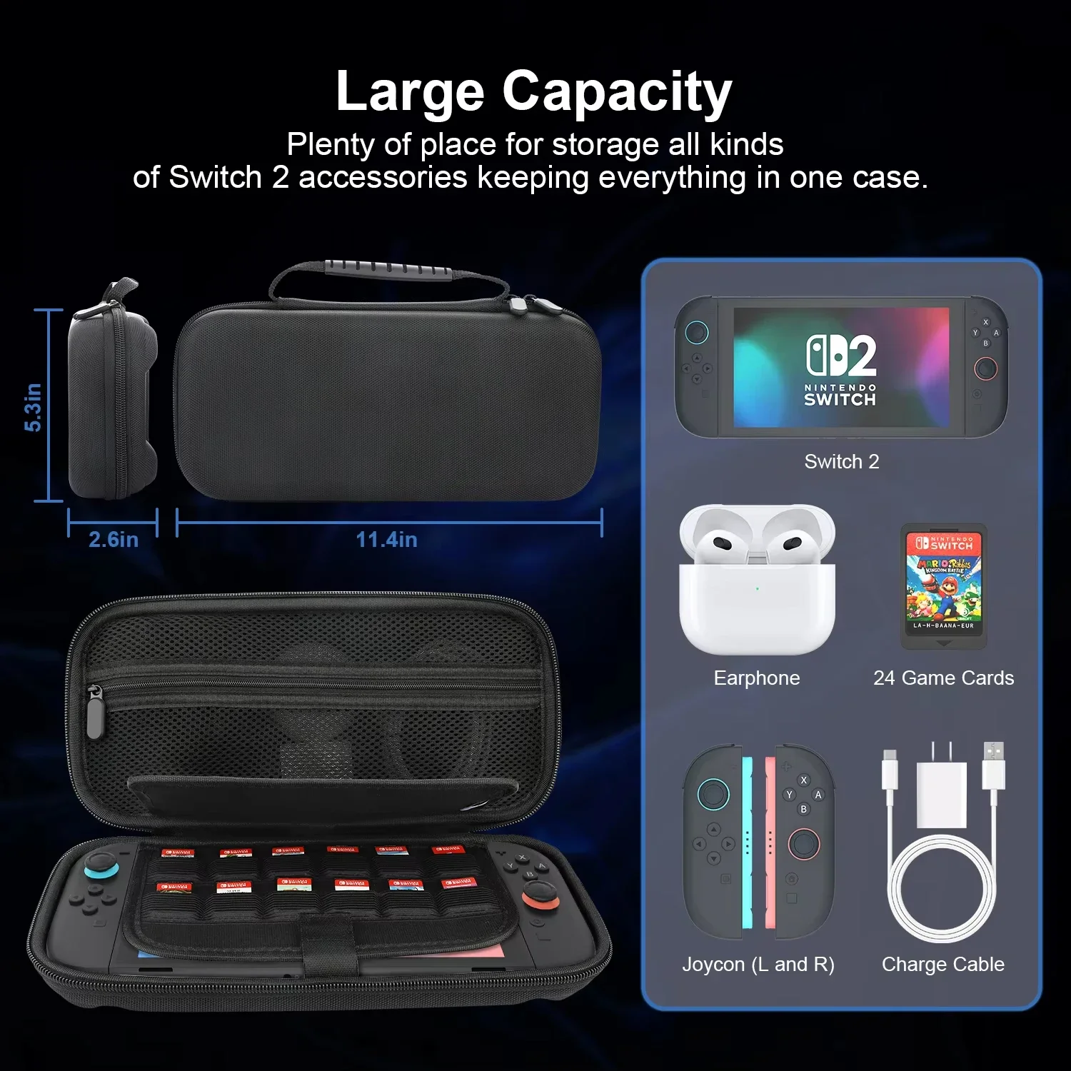 Travel Carrying Case for Nintendo Switch 2 EVA Hard Shell Shockproof Storage Bag Protective Bag Pouch for NS 2 Console Accessory