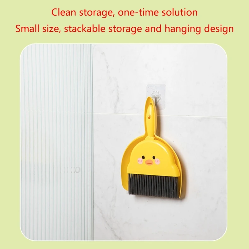 Mini Broom Dustpan Suit Cartoon Duck Dormitory Debris Cleaning Brush for Indoor Outdoor Traveling Camping Portable A0KF