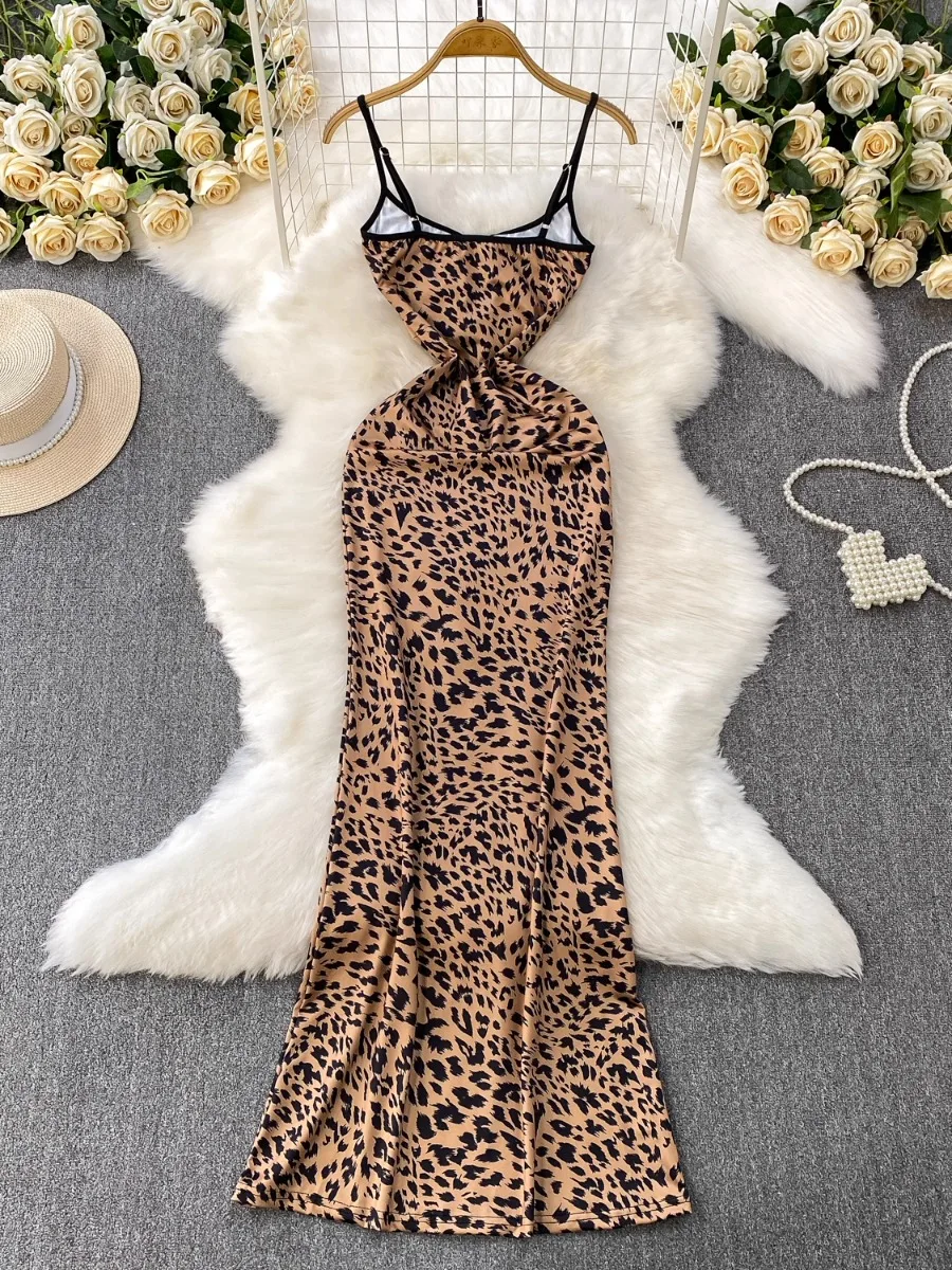 Foamlina فتاة مثير انقطاع التعادل ليوبارد الخامس الرقبة فستان بكتافة المرأة الصيف جديد ليوبارد طباعة عالية الخصر Bodycon فستان ماكسي
