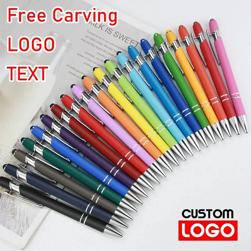 20-200 Pens Wholesale Metal Ballpoint Pen Touch Screen Pen Office School Advertising Pen Custom Logo Text Laser Engraving