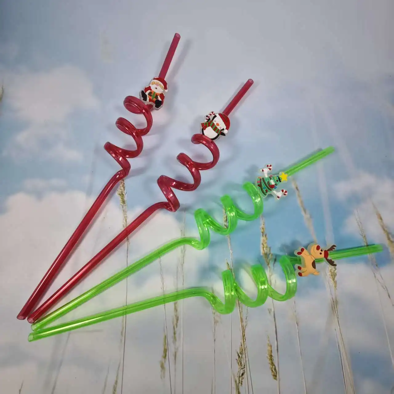 

Рождественские спиральные соломинки, соломинки с оленями Санта-Клауса, украшения для праздничной вечеринки