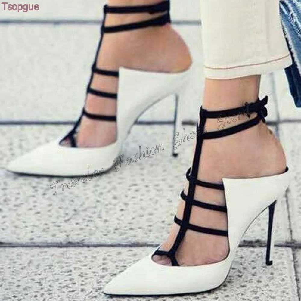 

White Ankle Buckle Pointed Toe Pumps Stilettos High Heels High Heel Shoes for Women Fashion Heels 2024 New Zapatos Para Mujere
