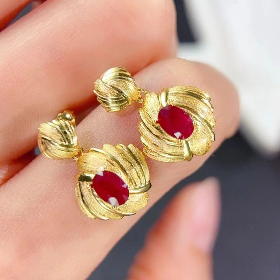 

4x6mm Genuine Ruby From Myanmar 925 Silver Natural Ruby Earrings with Certificate Chic Swirl Design Elegant Fine Jewelry