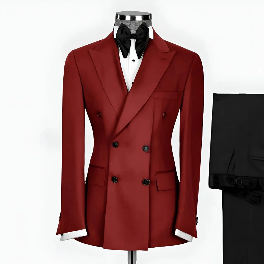 Formal black men's 2-piece suit double breasted jacket pants set, handmade custom-made tuxedo for wedding prom party concerts