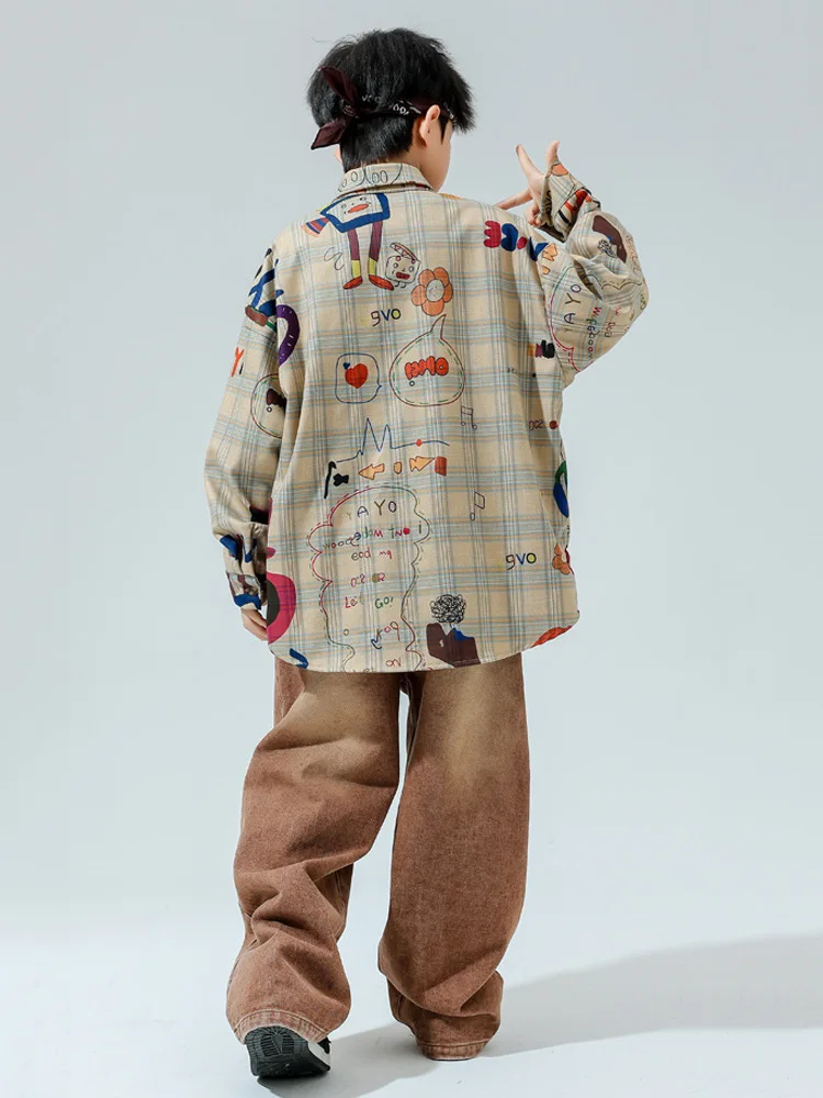 Menina hip hop dança traje crianças graffiti camisa superior café corredores calças crianças jazz rua desempenho conjuntos de roupas