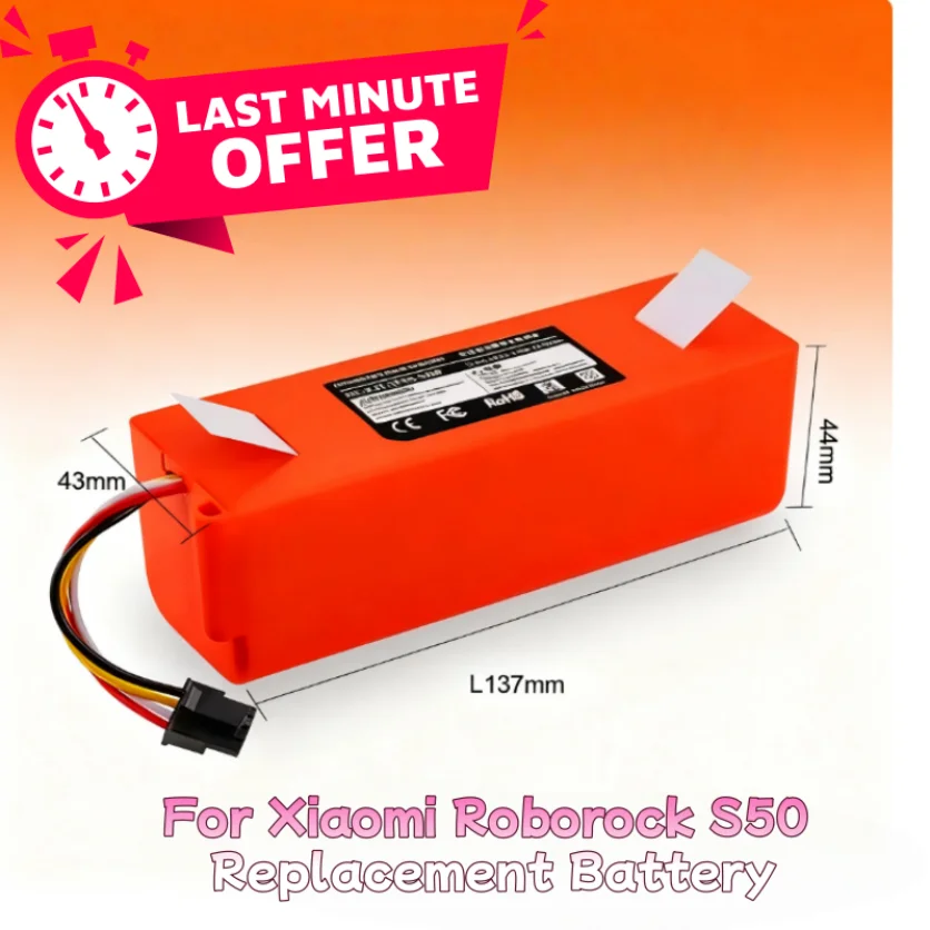 

BRR-2P4S-5200S Battery Compatible forRoborock S50 T65, 14.4V 9800mAh Li-ion Rechargeable Battery for Xiaomi Robot Vacuum Cleaner