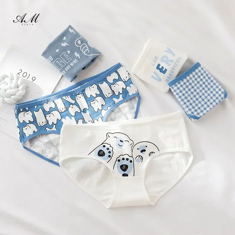 Cartoon PolarBear Ladies Cartoon Panties Female Cotton Crotch Mid-waist Women\'s Cotton Briefs Top Girls Panties Womens Underwear