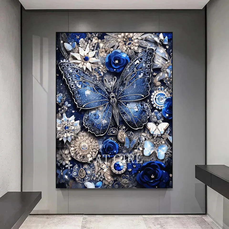 Blue Butterfly Rose Diamond Painting Complete Kit Jewelry Cross Stitch Full Square Round Mosaic Flower 5D DIY Home Decoration