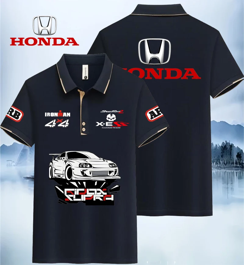 

Унисекс модный тренд одинаковые летние спортивные беговые повседневные рубашки поло с логотипом Honda для пар, мужчин и женщин