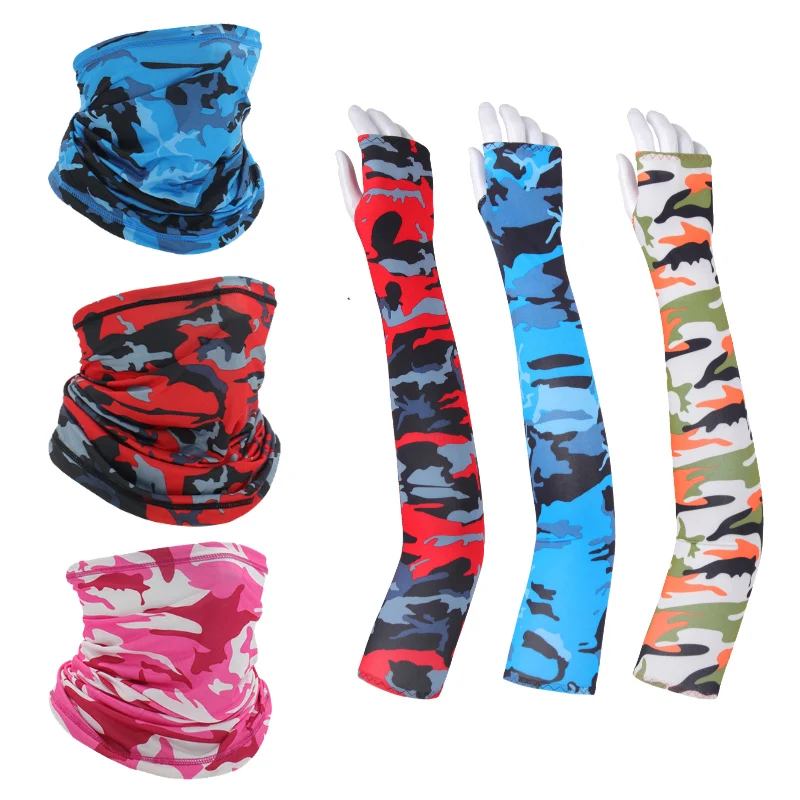 Tactical Camouflage Face Bandana Sleeves 2pcs/Set Windproof Cycling Hiking Scarves Seami