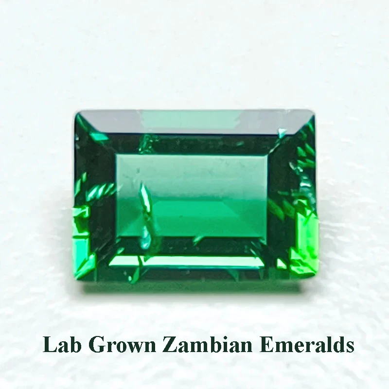 Lab Grown Zambian Emeralds Rectangle Shape Hydrothermal Hand Cutting with Cracks Inclusions Inside Selectable AGL Certificate