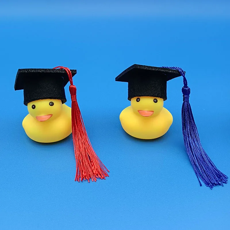 Doctor's Hat Yellow Duck with Red Blue Tassel Hat Ear Car Interior Accessories Dashboard Decor Duck Graduation Decoration Gift