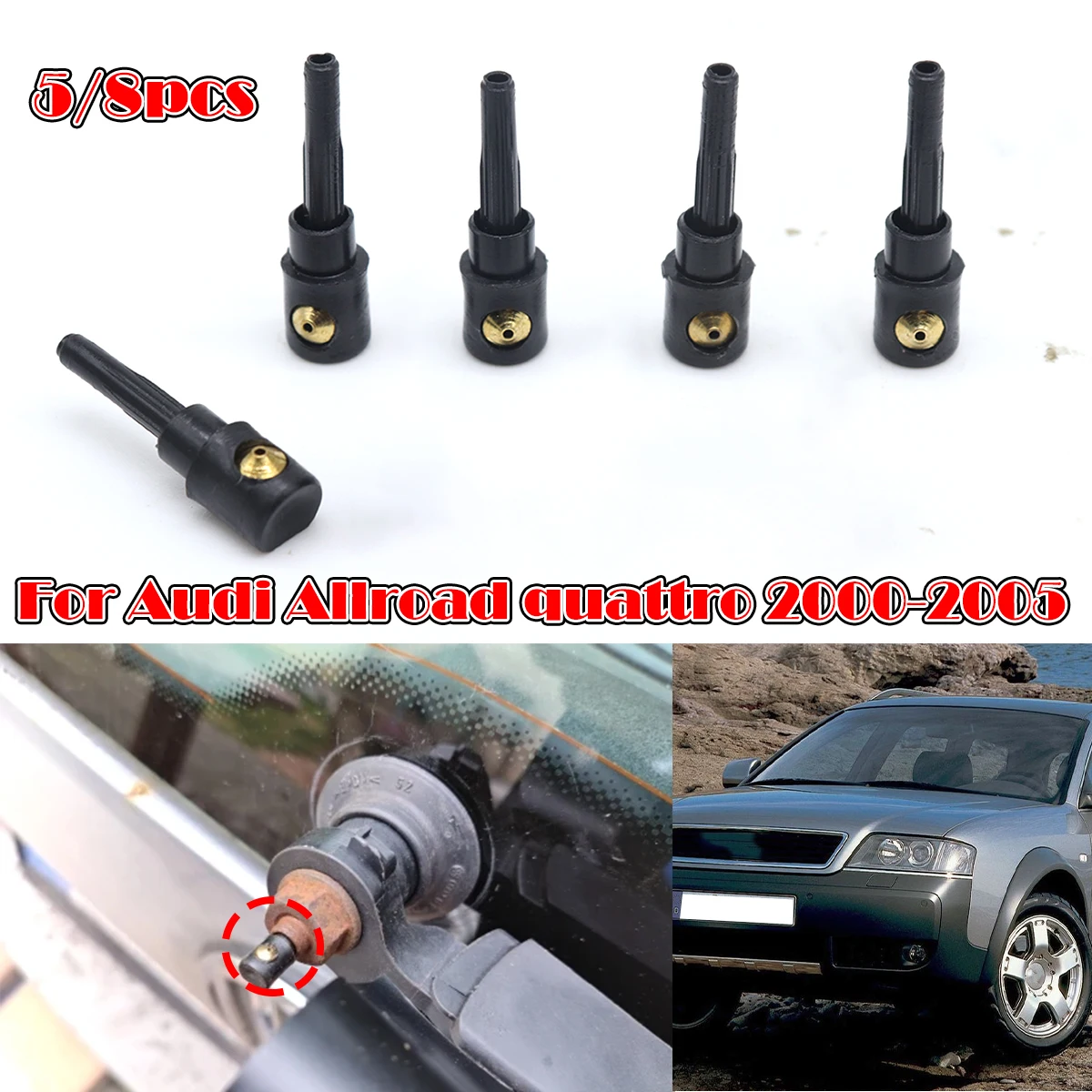 

5/8PC For Audi Allroad quattro 00-05 Rear Wiper Washer Jet Nozzle Windscreen Window Spray Cover Cap Rocker Parts Replacement