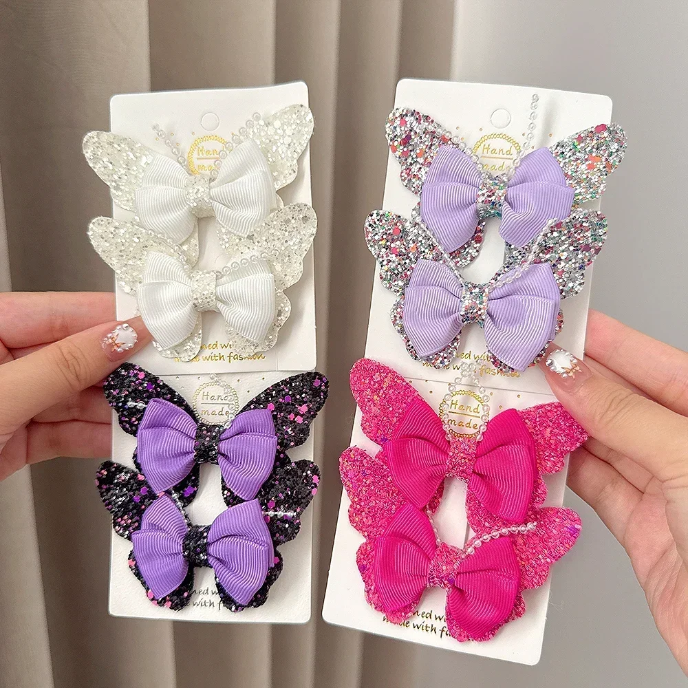 2pcs/set 3.15'' Rainbow Sequin Butterfly Hair Clips for Women Girls Hairpins Children Cute Barrettes Kids Hair Accessories Gifts