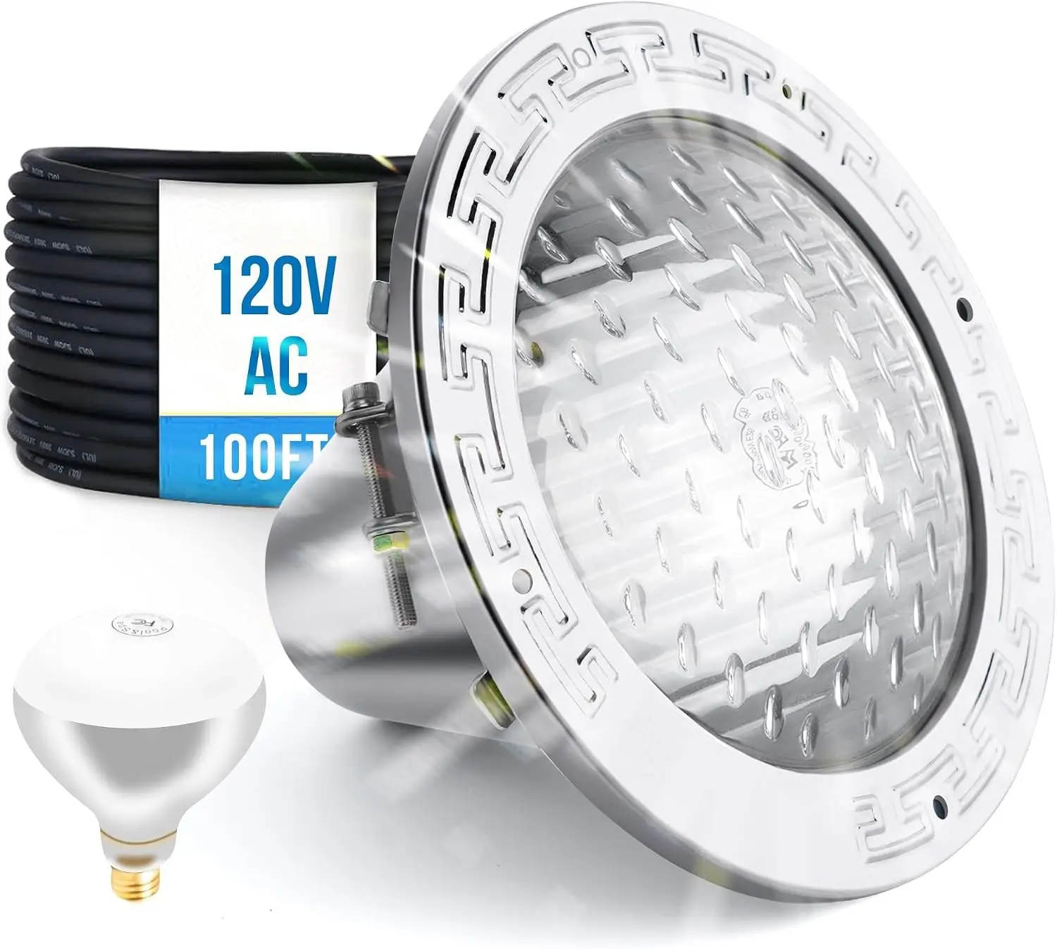 120V 10-Inch Pool Light For Inground Pools, IP68 Waterproof Pool Lights, Includes 2 X 500W Incandescent Bulbs, 100ft Cord