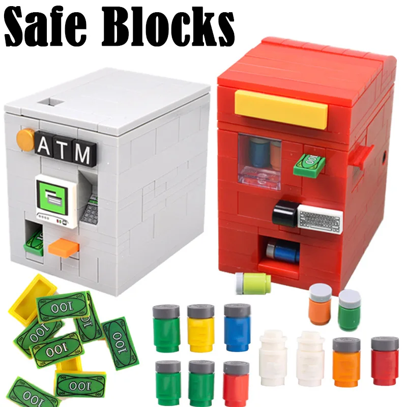 MOC City ATM Safe Box Building Blocks Street View Money Drink Beverage Machine Cash Dispenser Furniture Supermarket Bricks Toys