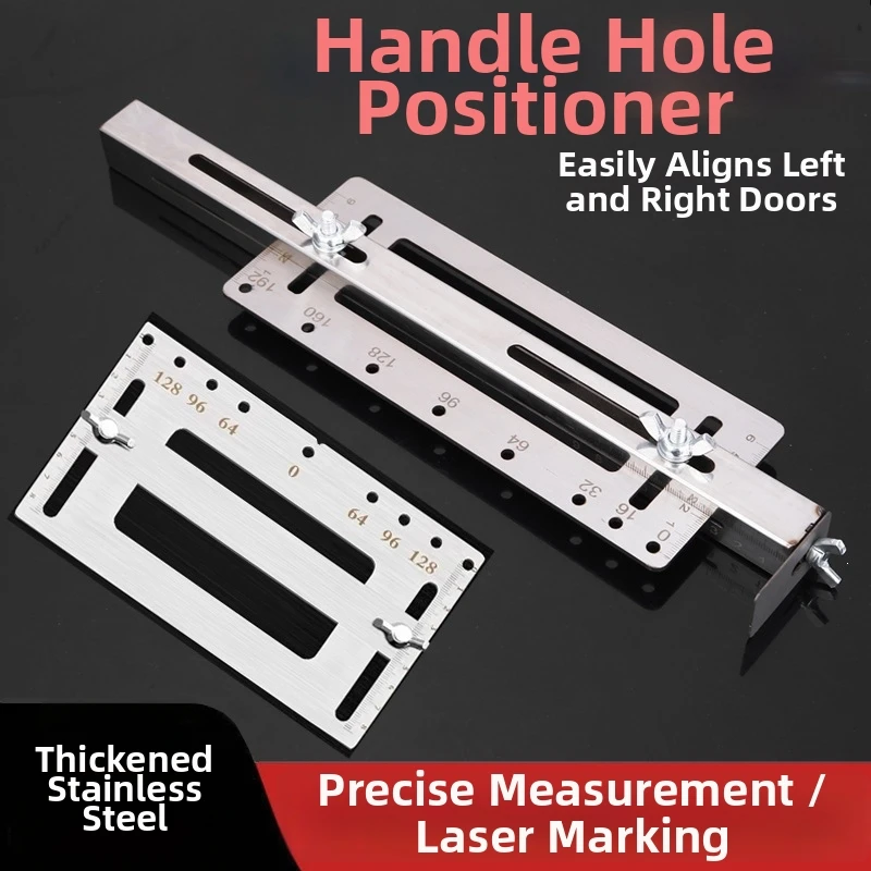 Professional Hole Locator Stainless Steel Tool for Cabinet Hardware Setup with Clear Engraved Measurements and Lock Design
