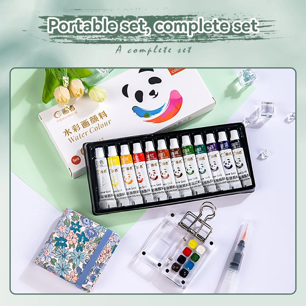 Portable Mini Empty 8 Grid Watercolor Box Art Watercolor Palette Travel Painting Sketch Acrylic Box with Watercolor Paint Set