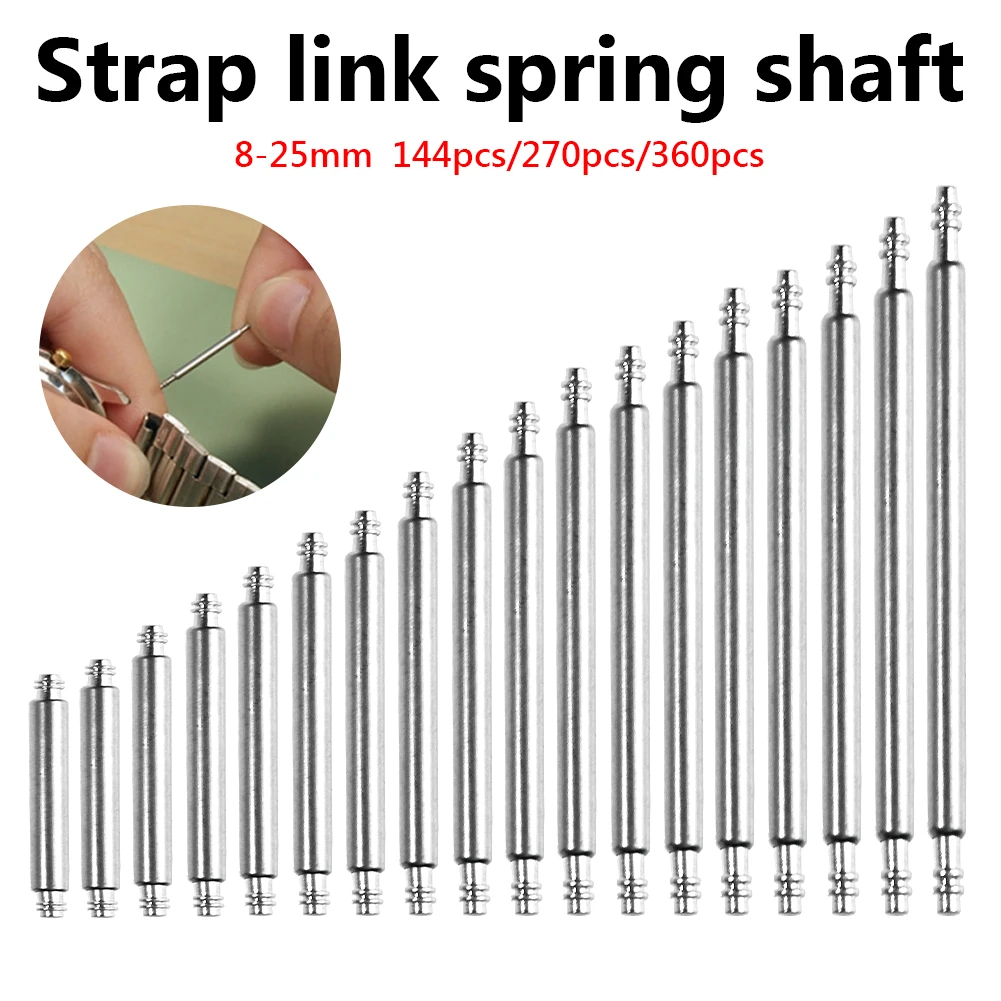 144/270/360Pcs Watch Accessories Watchband Stainless Steel Metal Spring Bars Pin 1.5mm 8mm - 25mm Length Strap Belt Repair Tools