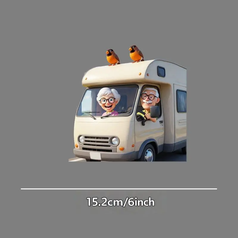 Happy Camper Van Vinyl Sticker, Funny Bird Couple Decal for Car Window, Bumper, RV, Perfect for Road Trip & Travel Adventure