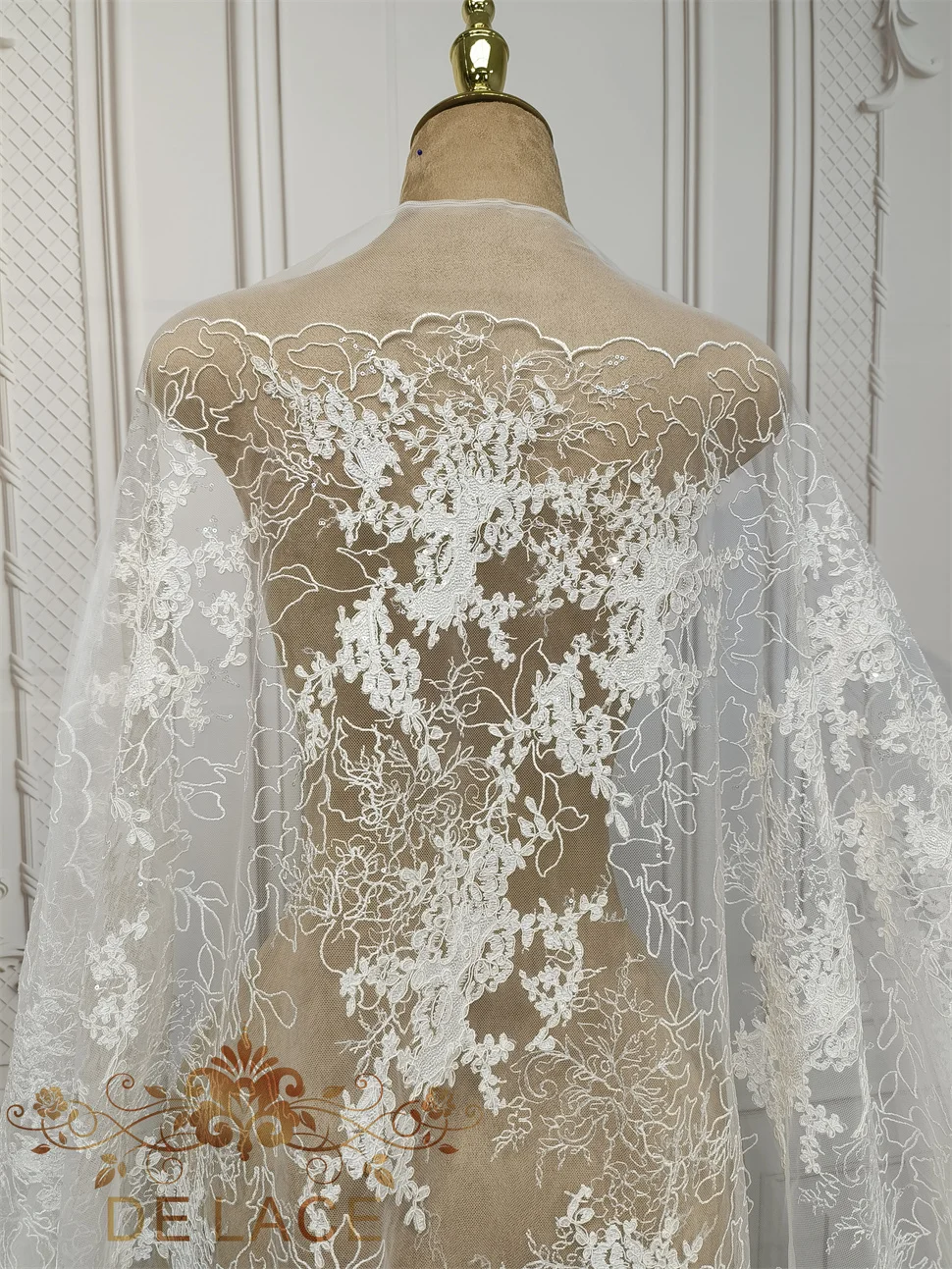 

Delicate Corded Lace with Sequins Simple Elegant Floral Embroidered Lace With Cords Wedding Dress Lace Fabric